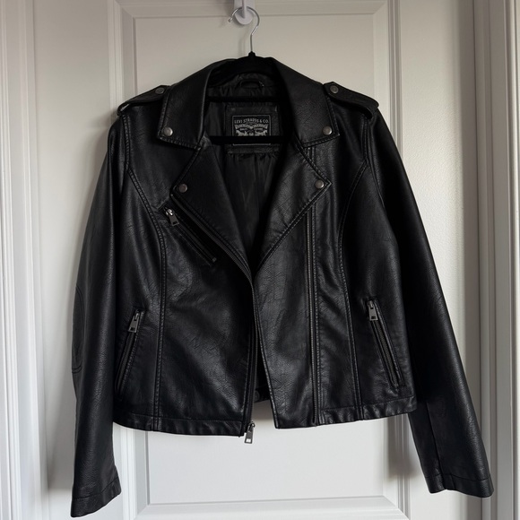 Levis Strauss Jackets & Blazers - Levi’s Black Faux Leather Moto Biker Jacket — Women’s Medium